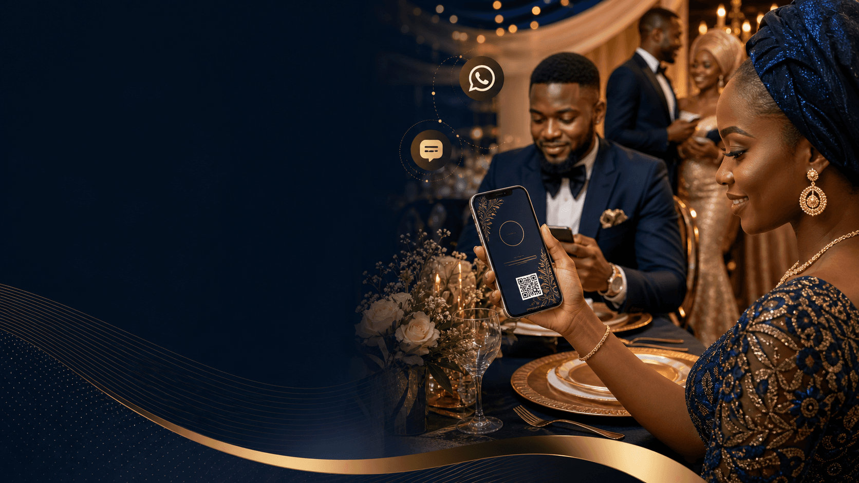 African event guests using a premium digital invitation card with QR code, WhatsApp and SMS delivery